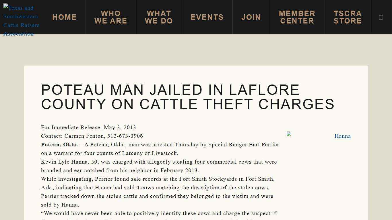 Poteau Man Jailed in LaFlore County on Cattle Theft Charges - Texas and Southwestern Cattle Raisers Association