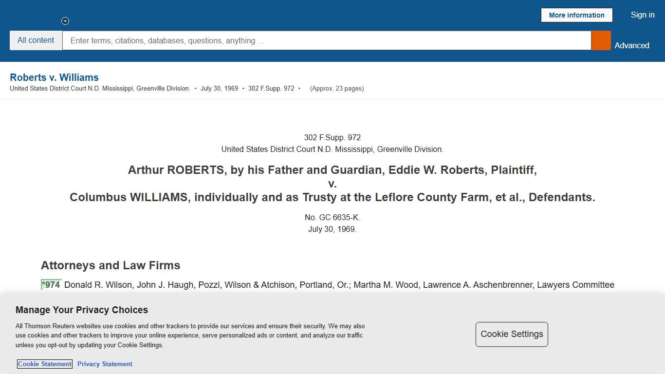 Roberts v. Williams Cases Westlaw