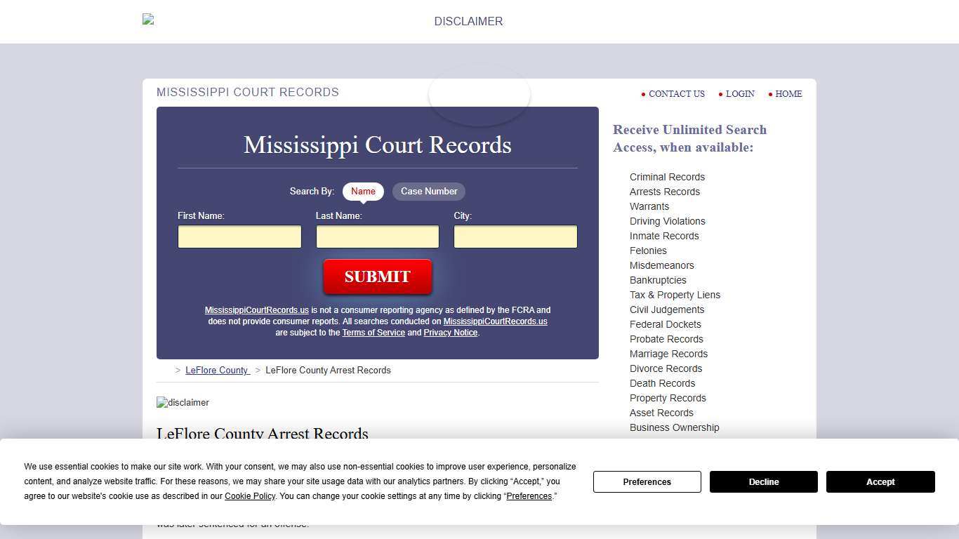 LeFlore County Arrest Records MississippiCourtRecords.us